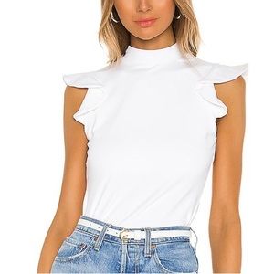 Susana Monaco Ruffle Mock Neck Top in Sugar White